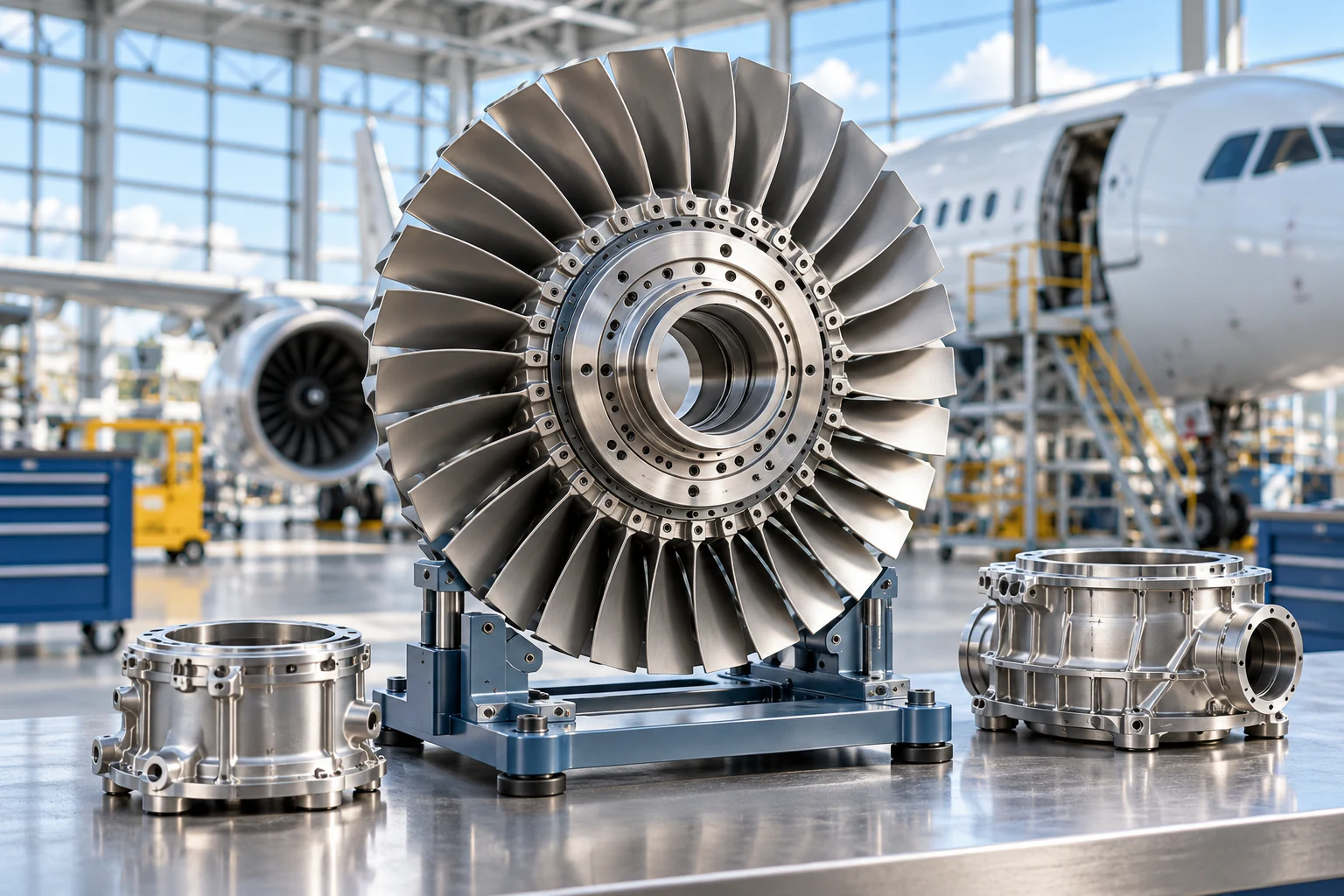 Precision aerospace turbine components in a quality-control bay