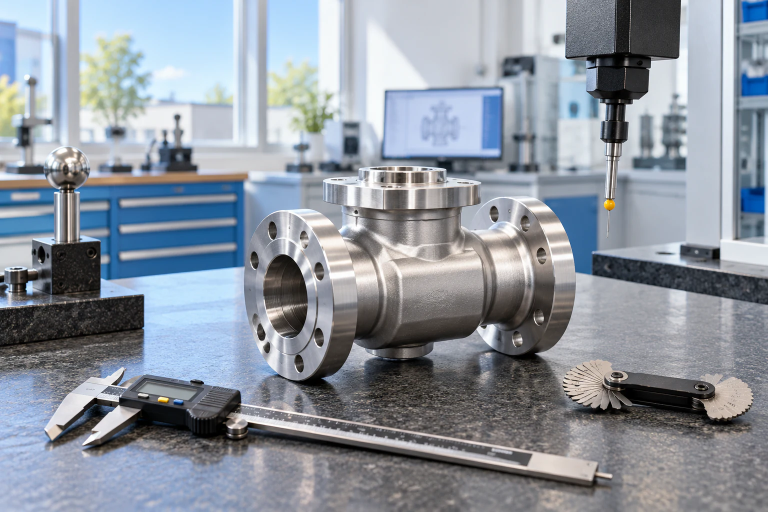 Precision industrial component prepared for dimensional quality inspection